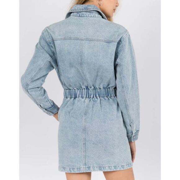 Whiteroom + Cactus Denim Long Sleeve Full Zip Mini Dress Light Wash Blue Size M - Picture 2 of 16